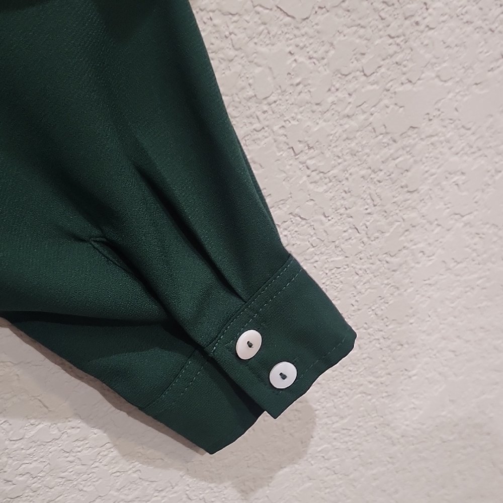 Tuckernuck Hunter Green Preppy Crepe Callahan Shirt Mini Dress Quiet Lux Ruffle - Picture 10 of 12